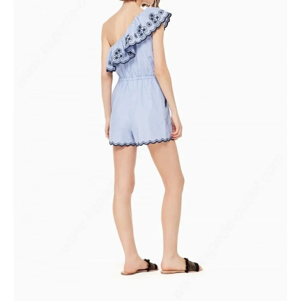 KATE SPADE NY Daisy Embroidered One-Shoulder Romper Blue MSRP $298 Size 8 New